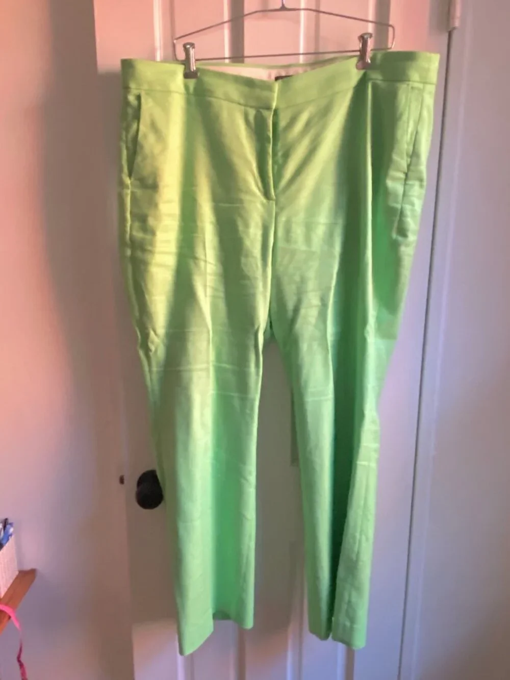 J Crew Summer Lime Neon Green Willa Flare pant in Stretch Linen